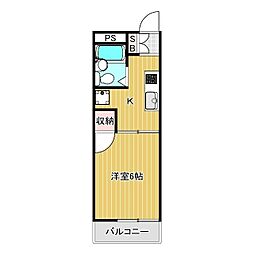 富岡ハイツ 1Kの間取図画像