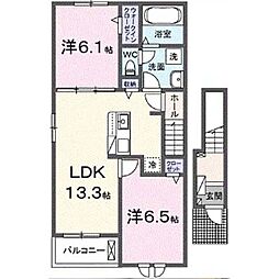 アイランドヒルズ右籾　I 2階2LDKの間取り