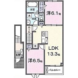 アイランドヒルズ右籾　I 2階2LDKの間取り