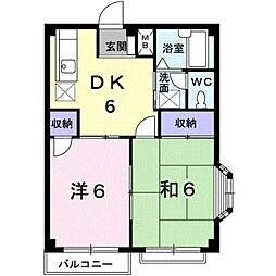 エルディム西Ａ 2階2DKの間取り