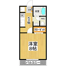 エレガントハイツＢ棟 2階1Kの間取り