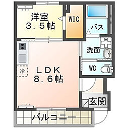 グランバレーII 1階1LDKの間取り