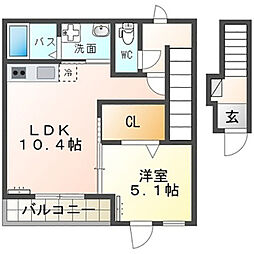 グランバレーII 2階1LDKの間取り