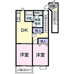 アミスター 2階2DKの間取り