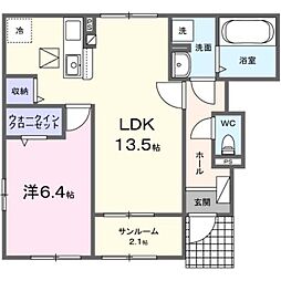 サン・マーレンVI 1階1LDKの間取り
