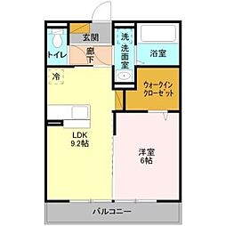 クレア神立 3階1LDKの間取り