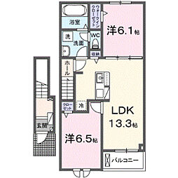 ルミナーレ荒川沖　II 2階2LDKの間取り