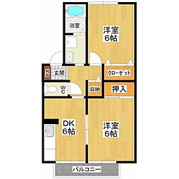 インペリアル東台B 2DKの間取図画像