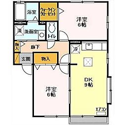 エスコルタ東台 2DKの間取図画像