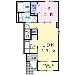 かすみがうら市稲吉3丁目アパート 1LDKの間取図画像