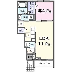 土浦市並木2丁目アパート 1LDKの間取図画像