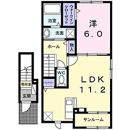 土浦市真鍋2丁目アパート 1LDKの間取図画像