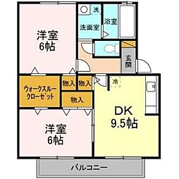 ヴィラ・シェソワA 2DKの間取図画像