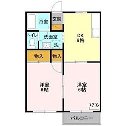 スカイハイツC棟 2DKの間取図画像
