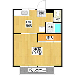 第二グリーンハイツ文京C棟 1DKの間取図画像