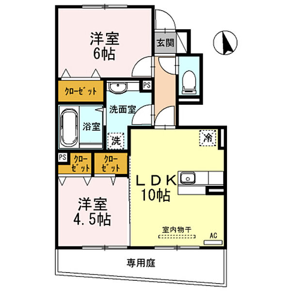 D-room　As B105｜富山県富山市上袋(賃貸アパート2LDK・1階・50.85㎡)の写真 その2