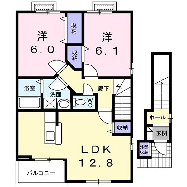 ヴィラノールE 204｜富山県富山市太田(賃貸アパート2LDK・2階・62.32㎡)の写真 その2