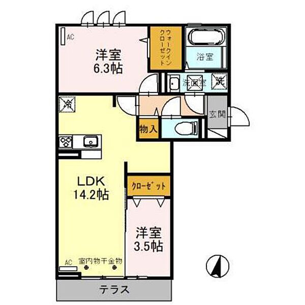 アズ・アールヴォリ町村 103｜富山県富山市町村1丁目(賃貸アパート2LDK・1階・56.68㎡)の写真 その2