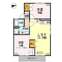 パークタウン立山B 2LDKの間取図画像
