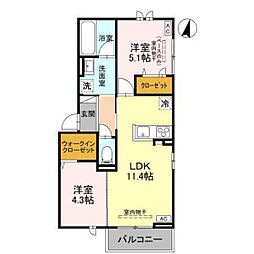 コタージュ七番館 2LDKの間取図画像