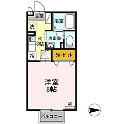 ラフィネ中島 1Kの間取図画像
