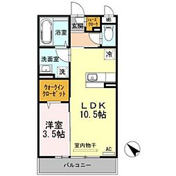 D-room五福 1LDKの間取図画像