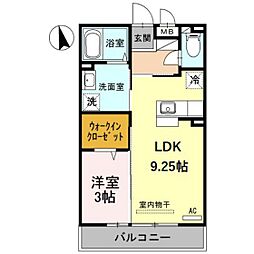 D-Room中川原 1LDKの間取図画像