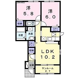 サン・ビィレッジ 2LDKの間取図画像