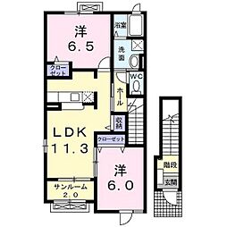 グロワールE 2LDKの間取図画像