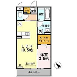 D-room五福 1LDKの間取図画像