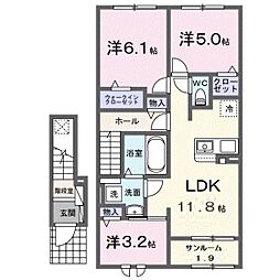 ハッピーフィールド なのはな館 3LDKの間取図画像