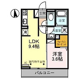 アッシュルーム 1LDKの間取図画像