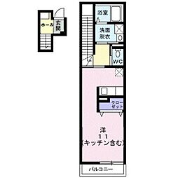 ウェスト・モンターニュB 1Kの間取図画像