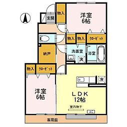 ブランズ小杉B 2LDKの間取図画像