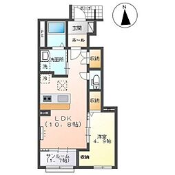 クレスト蓮 1階1LDKの間取り