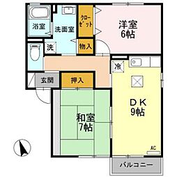 トゥルーハート 2DKの間取図画像