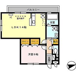 イン・ハピネス2 1LDKの間取図画像