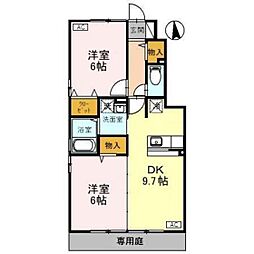ローズコート歌の森D 2DKの間取図画像