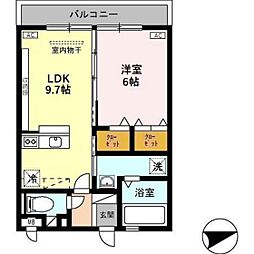 イン・ハピネス2 1LDKの間取図画像