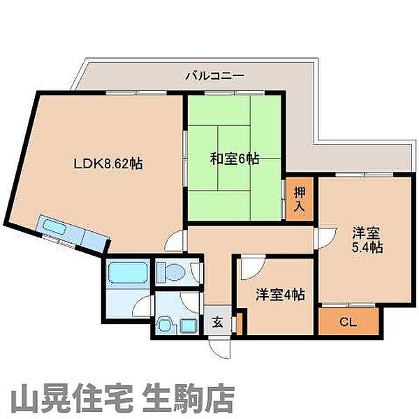 奈良県生駒市辻町(賃貸マンション3LDK・4階・60.10㎡)の写真 その2