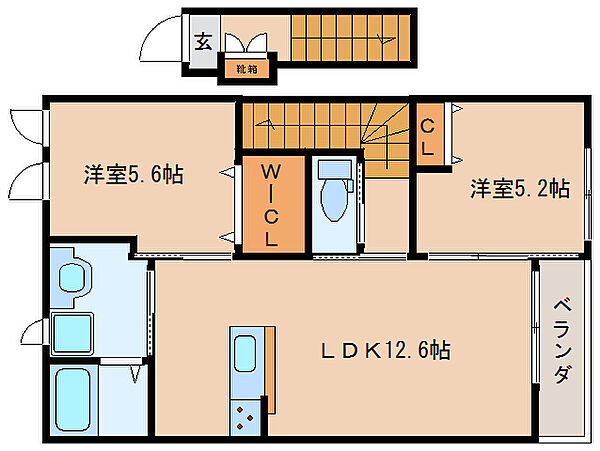 奈良県奈良市押熊町(賃貸マンション2LDK・2階・57.23㎡)の写真 その2