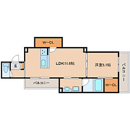 近鉄京都線 大和西大寺駅 徒歩3分の賃貸マンション 3階1LDKの間取り