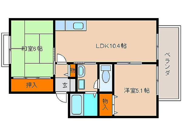 奈良県奈良市学園赤松町(賃貸アパート2LDK・1階・50.78㎡)の写真 その2