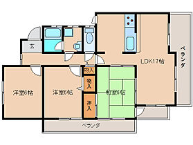 富雄サンパレス  ｜ 奈良県奈良市富雄川西1丁目（賃貸マンション3LDK・3階・74.64㎡） その2