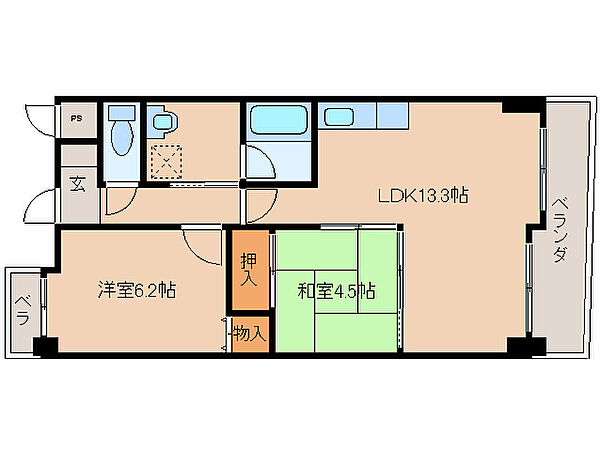 ル・ソア・イースト 401｜奈良県橿原市久米町(賃貸マンション2LDK・4階・54.01㎡)の写真 その2