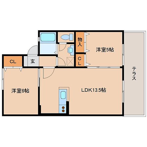 メゾンクレールＢ棟 102｜奈良県磯城郡田原本町大字秦庄(賃貸アパート2LDK・1階・51.84㎡)の写真 その2