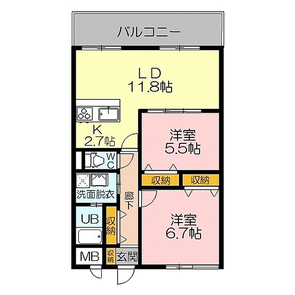 ｉマンション 405｜鳥取県米子市東福原7丁目(賃貸マンション2LDK・4階・62.37㎡)の写真 その2