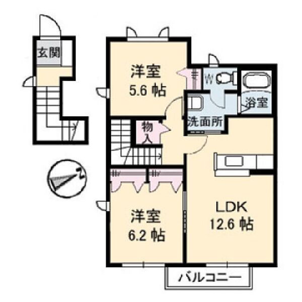 ピアシティーＡ棟 205｜鳥取県米子市上福原5丁目(賃貸アパート2LDK・2階・61.60㎡)の写真 その2