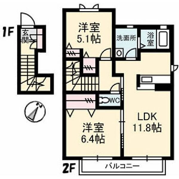 グランドソレイユ 201｜鳥取県米子市博労町4丁目(賃貸アパート2LDK・2階・61.45㎡)の写真 その2