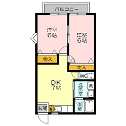 ハイツアネモス1号館 2DKの間取図画像